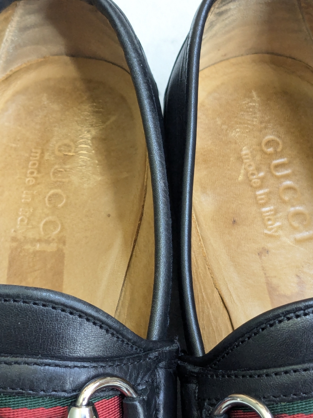 Gucci Black Leather Horsebit Loafers with Red-Green Web Men US 6.5 - Picture 2 of 16